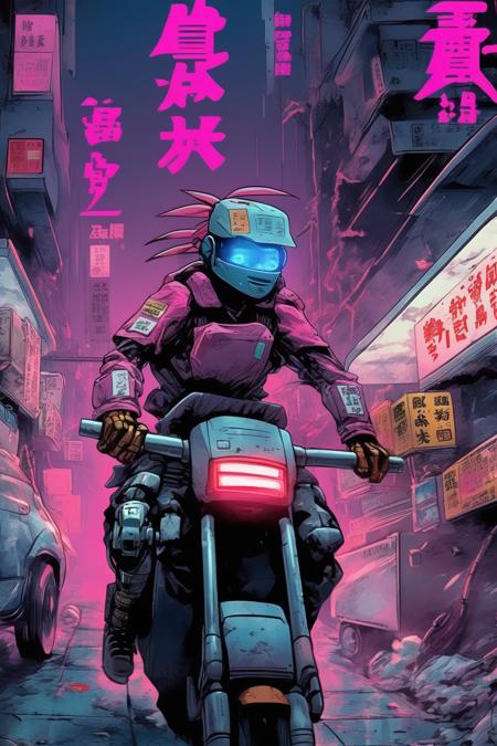 00384-643841360-_lora_Liam Wong Style_1_Liam Wong Style - gunnm manga, cyberpunk delivery driver, fighting for his life while delivering food in.png